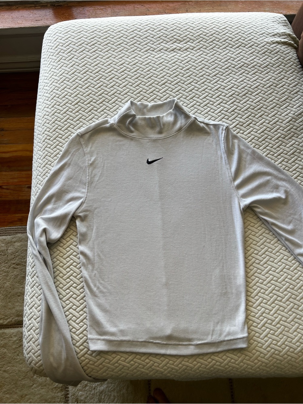 Nike Light Gray Mock Neck Long Sleeve Top with Black Swoosh
